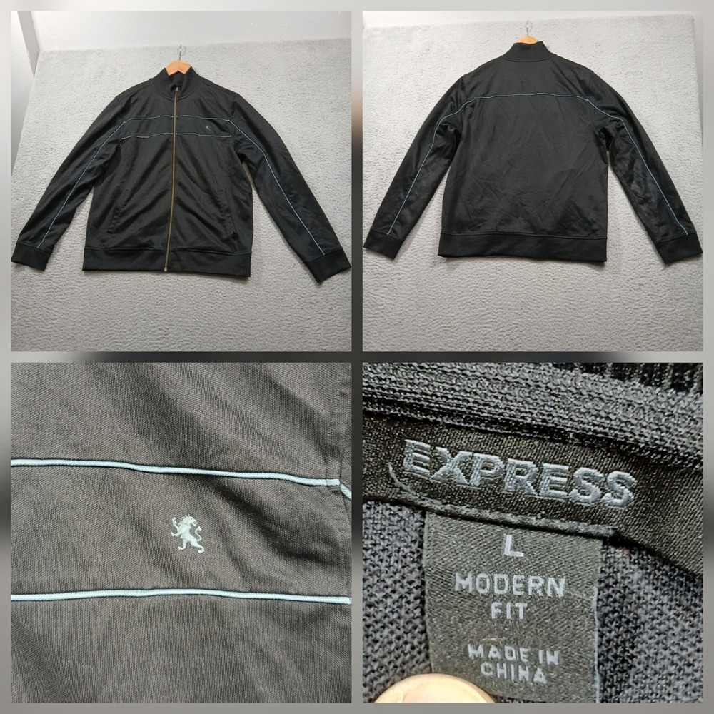 Express Track Jacket Men's L Black Full Zip Modern Fit Piped